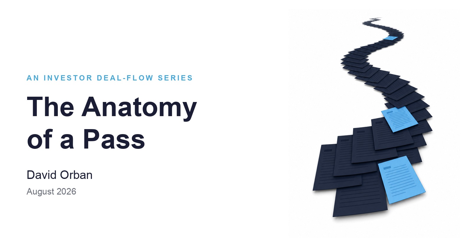 The Anatomy of a Pass — a winding path of dark rejection letters with two blue ones among them.